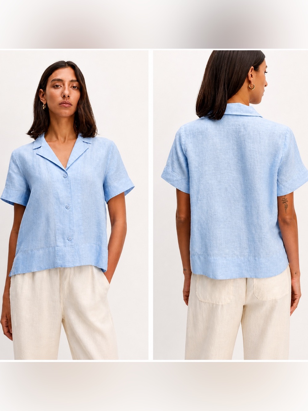 Quince 100% Linen Boxy Overside Button Up Shirt Pastel Blue Size XS Minimalist